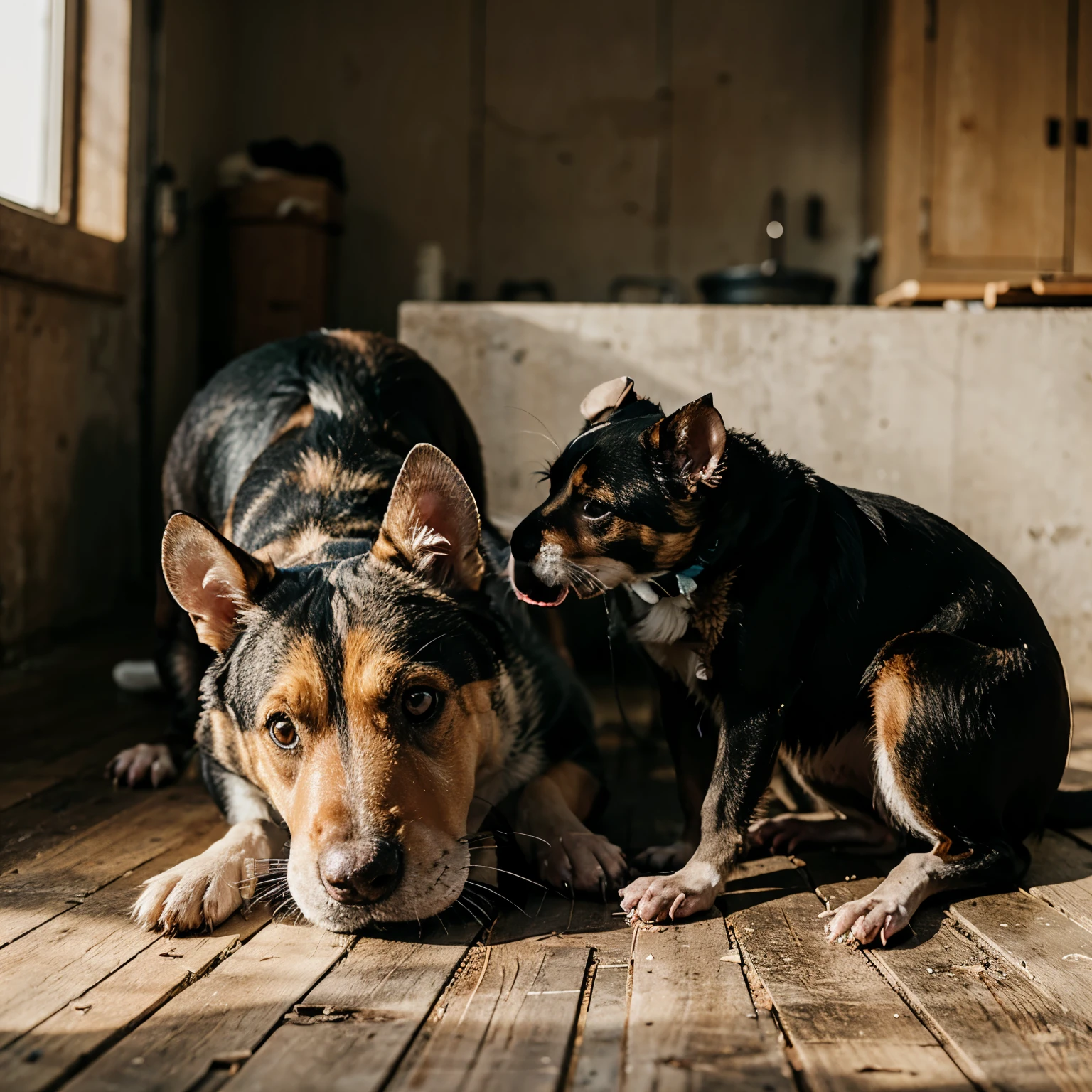 Dog and rat eating