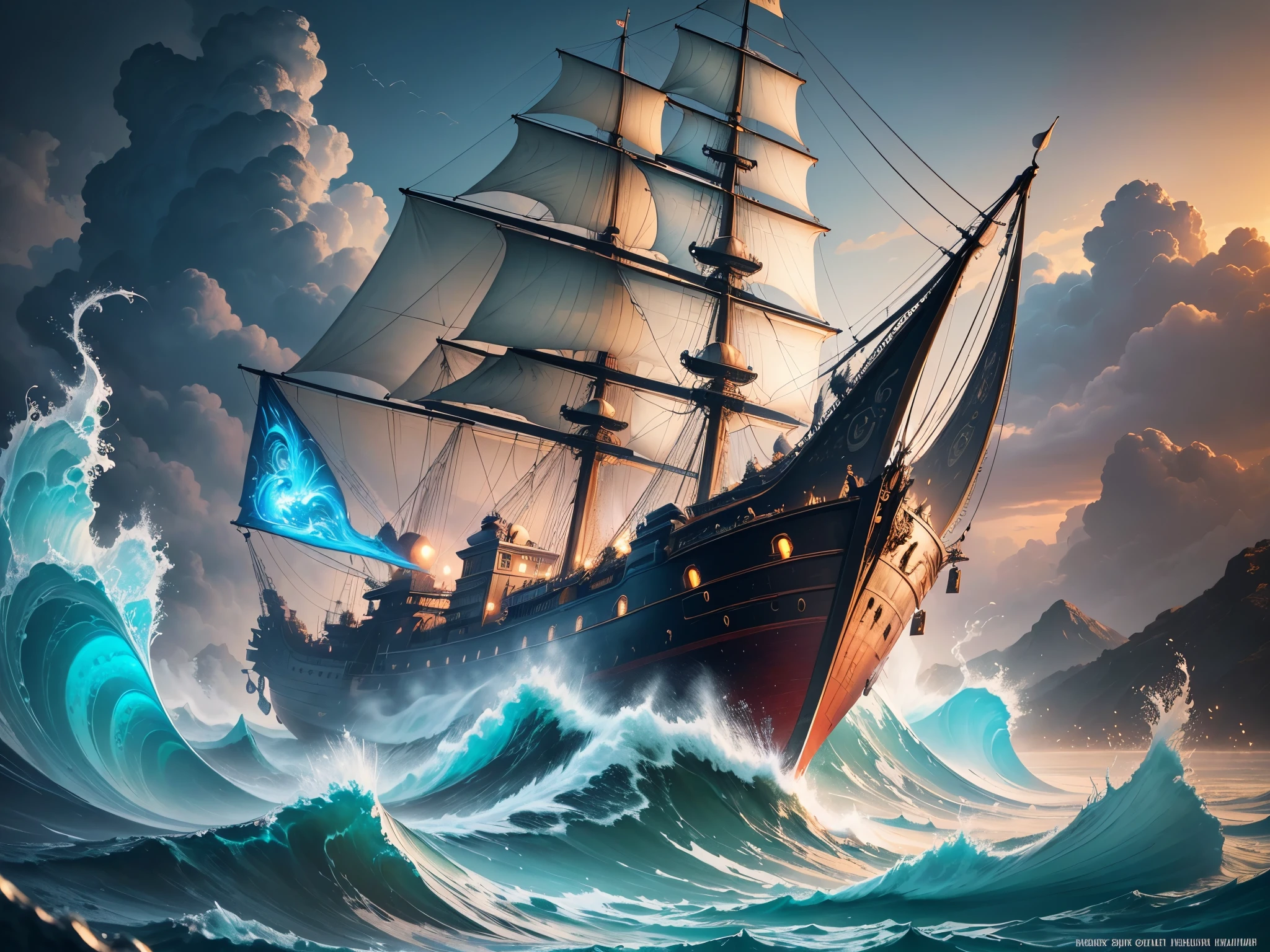 ((highest quality)),(ultra high resolution),(Super detailed),(detailed description),((best CG)),(best work of art),super precision art,amazing drawing art,(Fantasy art with precise details:1.5), raging ocean,a ship at the mercy of,lighthouse that guides