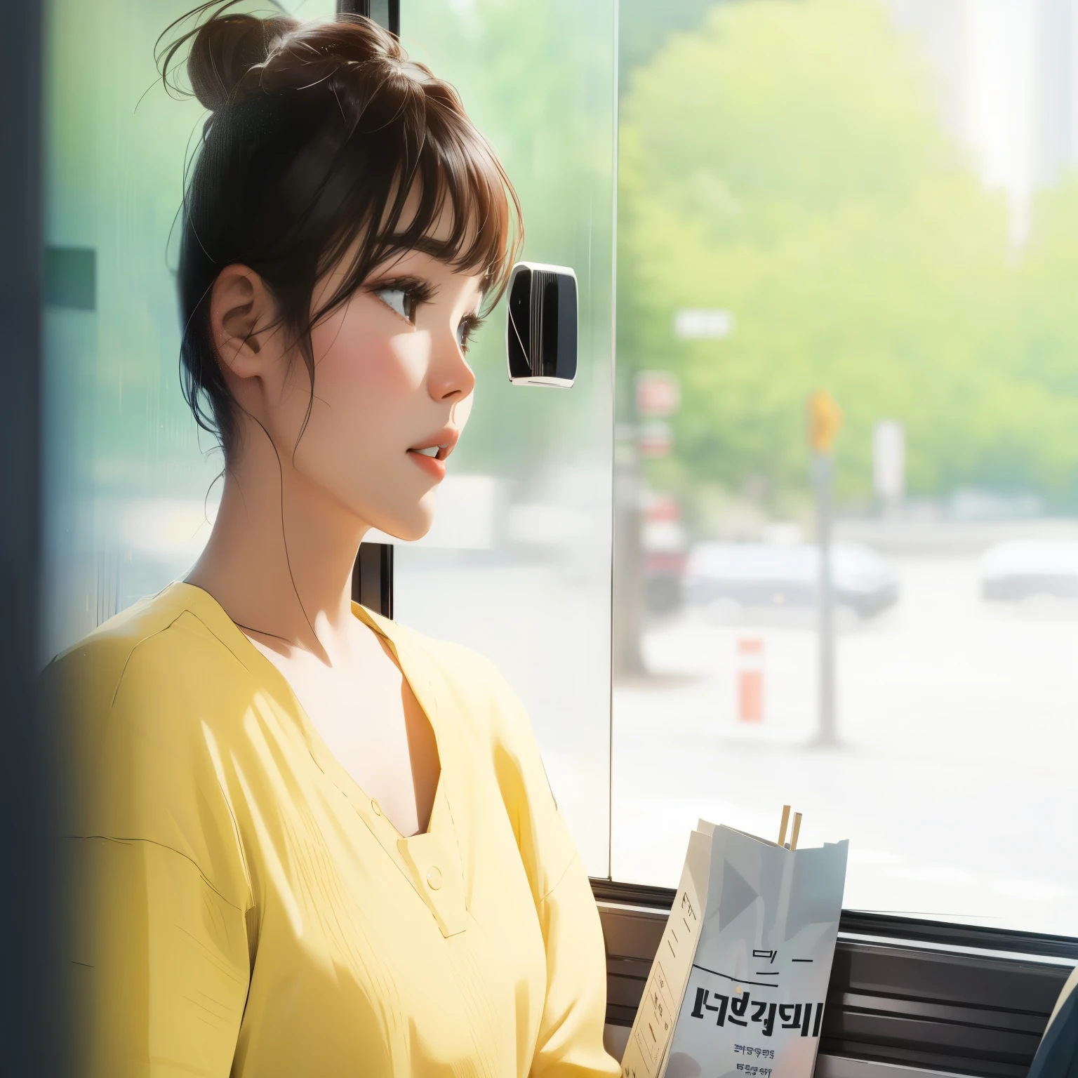 A woman sitting on a bus lost in thought, cute korean actress, still in the movies, Korean female actresses, Song Hye-kyo, still in the movies, sun yunjoo, Still in live action movies, Highlight scenes from the movie, Netflix, Lopi portrait outside the window, screenshot from a movie, Minjeong Shin, Please park from the minute