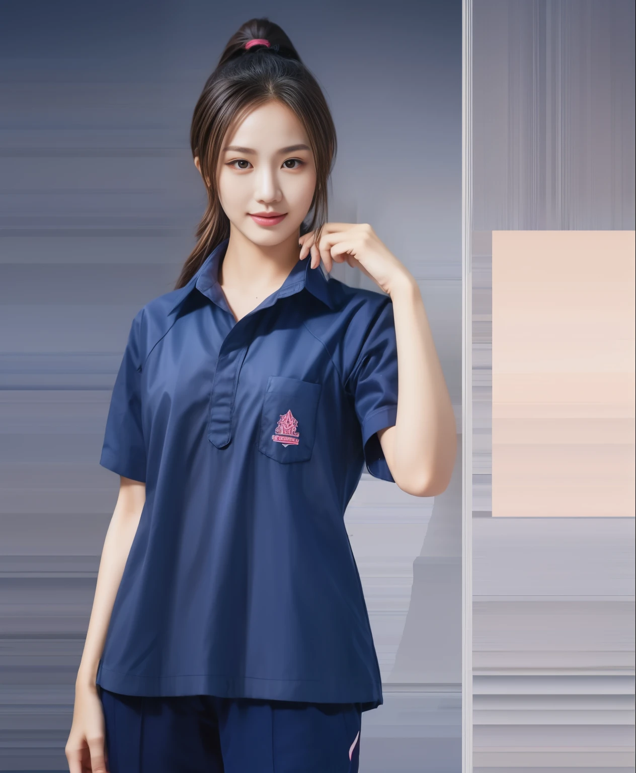 (best quality,10,10,height,Masterpiece:1.2),Special details,(realistic,ภาพrealistic,Realistic photos:1.37),1 Cute girl in the kitchen,shiny, ผิวshiny,only,smile softly,BDclothelue shirt:1.3)),short sleeve,shirt, กางเกงขาlong.,(navy_long_track pants:1.1), ((Kitchen Background)),Dynamic angle,excited,Face focus,dynamic poses,from behind,focus on ass,Masterpiece, best quality, ultra realistic, hyper-detail, 8K resolution, raw photos, Sharp focus, ((Navy blue shirt:1.1)), short sleeve, เส้นทางlong, perfect body, 2 mature women, 18 years old, Cinema-grade lighting system,blue sweatpants,shirtผ้าออกกำลังกาย,correct anatomy,perfect body, correct body, Sharp face, correct bodyทางกายวิภาค, full body, realistic gestures, long-haired, realistic poses,Wear long shorts...........................,ช่วงขาlong,Good shape,carved girl, Slender figure, model, Good shape, beautiful body,blue sweatpants, two girls kissing