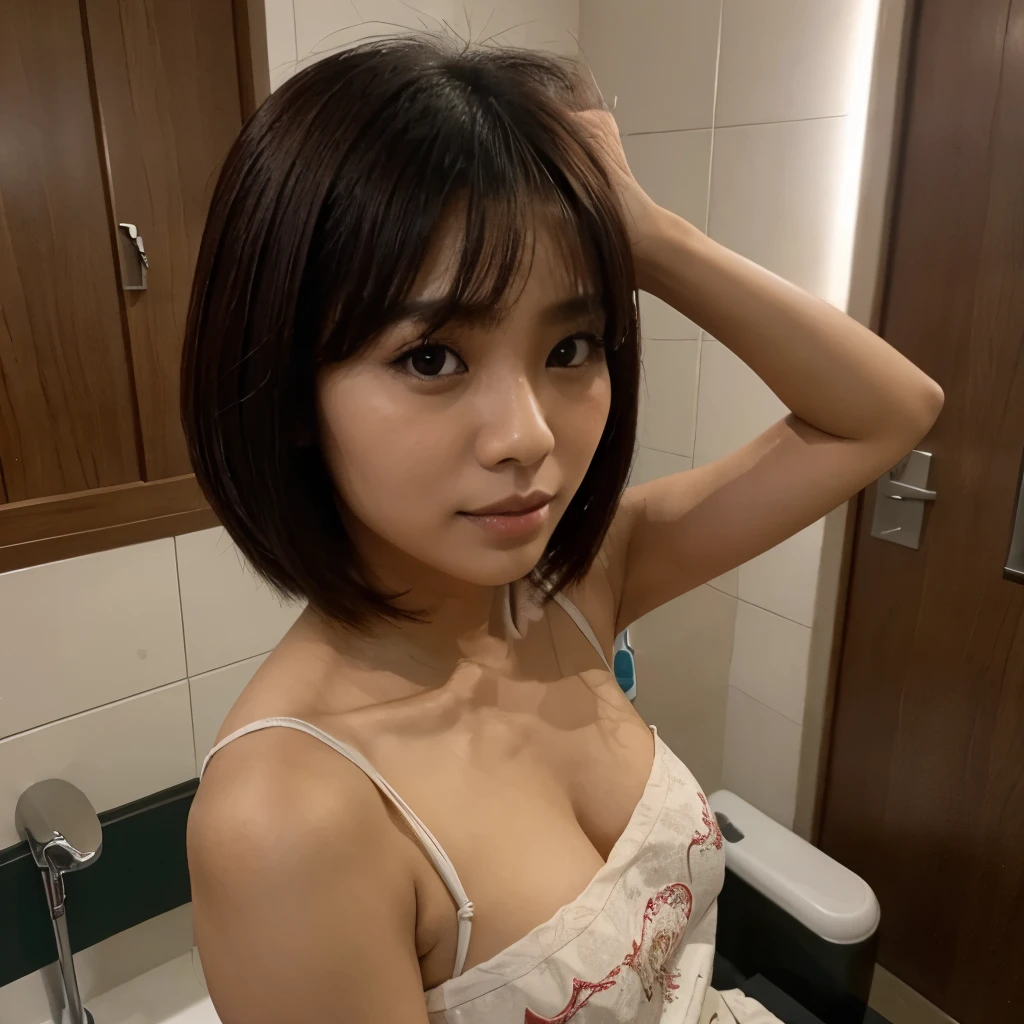 Seorang wanita dengan rambut bondol sedang bugil tanpa busana