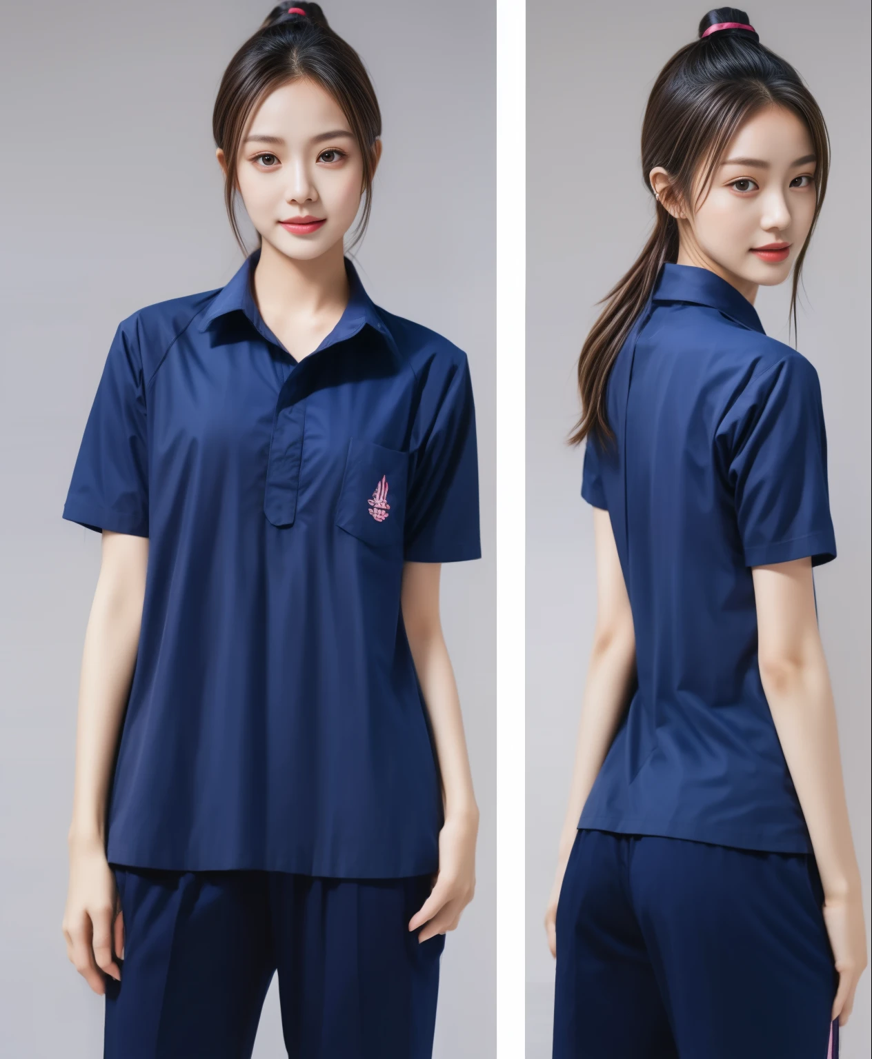 (best quality,10,10,height,Masterpiece:1.2),Special details,(realistic,ภาพrealistic,Realistic photos:1.37),1 Cute girl in the kitchen,shiny, ผิวshiny,only,smile softly,BDclothelue shirt:1.3)),short sleeve,shirt, กางเกงขาlong.,(navy_long_track pants:1.1), ((Kitchen Background)),Dynamic angle,excited,Face focus,dynamic poses,from behind,focus on ass,Masterpiece, best quality, ultra realistic, hyper-detail, 8K resolution, raw photos, Sharp focus, ((Navy blue shirt:1.1)), short sleeve, เส้นทางlong, perfect body, 2 mature women, 18 years old, Cinema-grade lighting system,blue sweatpants,shirtผ้าออกกำลังกาย,correct anatomy,perfect body, correct body, Sharp face, correct bodyทางกายวิภาค, full body, realistic gestures, long-haired, realistic poses,Wear long shorts...........................,ช่วงขาlong,Good shape,carved girl, Slender figure, model, Good shape, beautiful body,blue sweatpants, two girls kissing