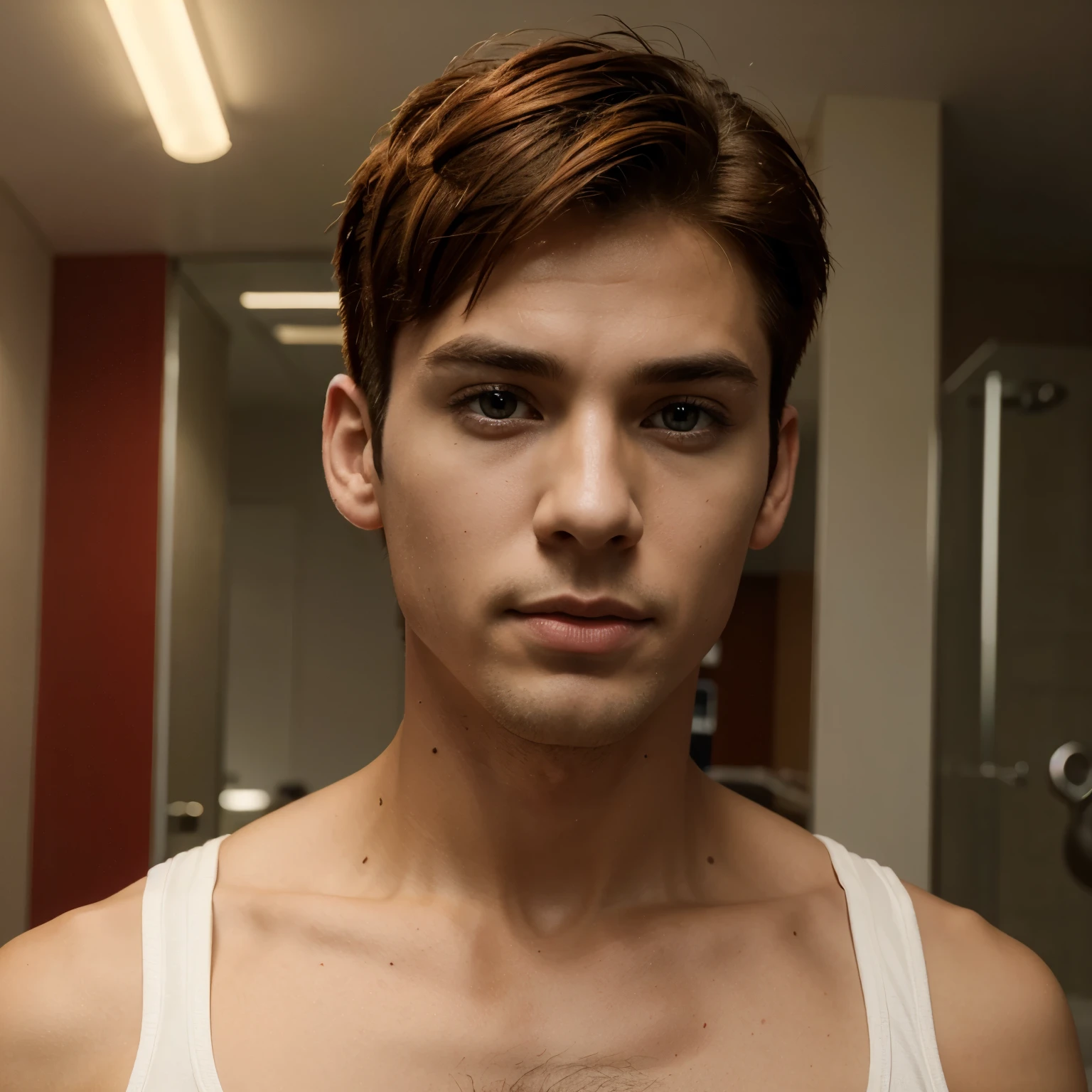 Electric handsome boy with loose red and white, and yellow short hair 4k ultra realistic