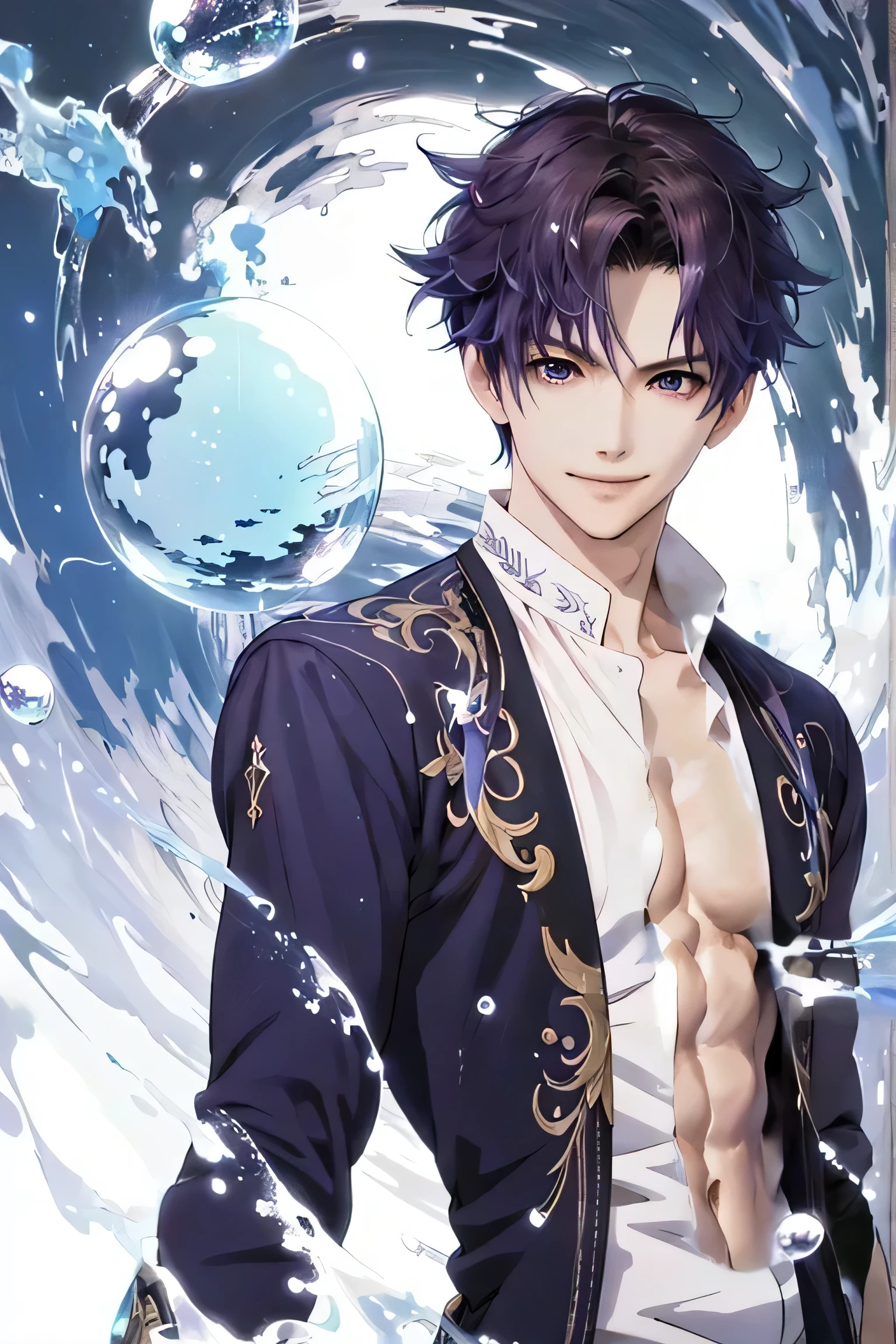 ((slightly open shirt)),((wrinkled edge of shirt)),bent end of shirt,toned abdominal muscles,supple pectoral muscles,Faintly visible abs,Chest muscles are slightly visible,((wrinkled edge of shirt))