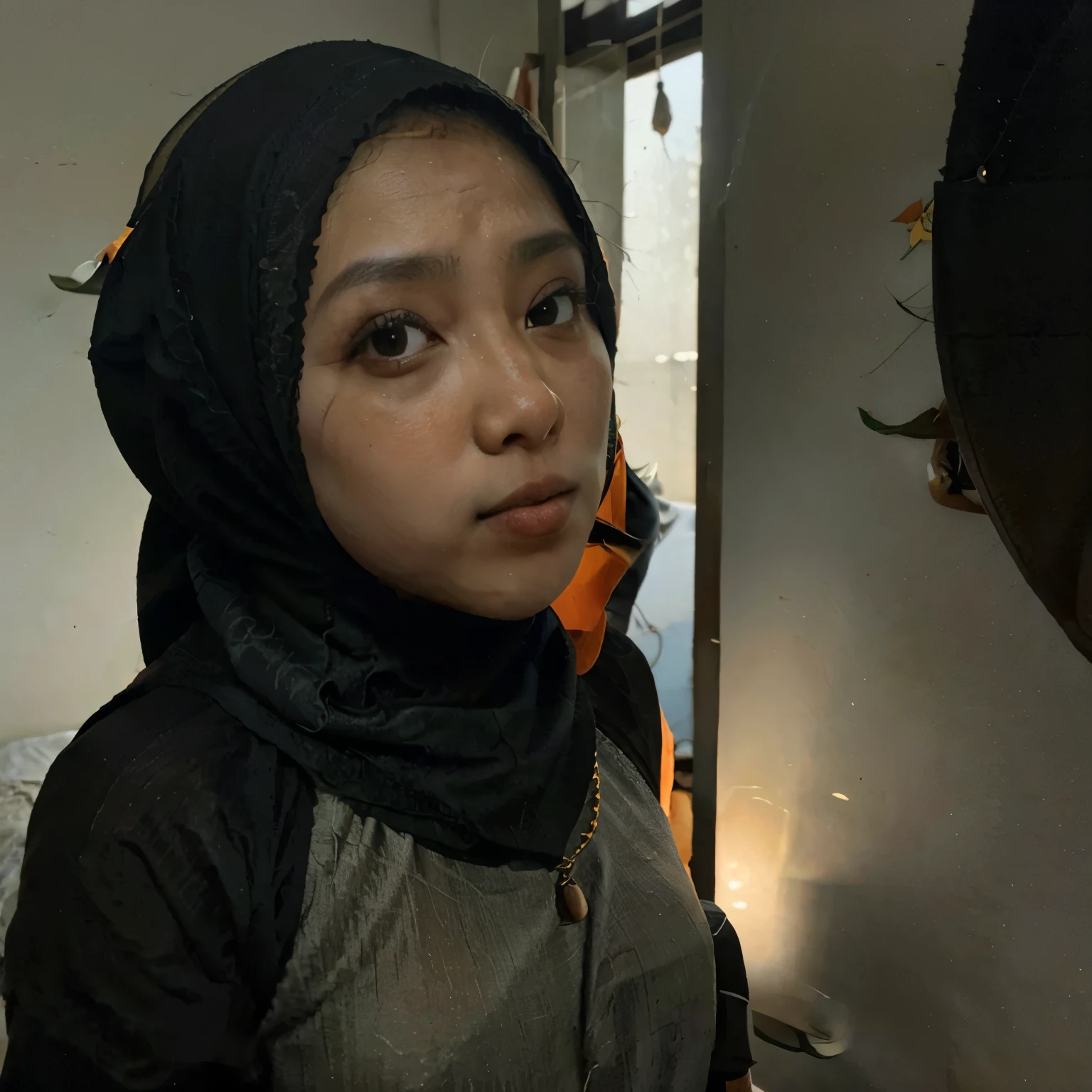 (8k, RAW photo, best quality, masterpiece:1.2), (realistic, photorealistic:1.37), 1 mature hijab woman, 25-years-old, real big boobs: 96.15, real nipples,