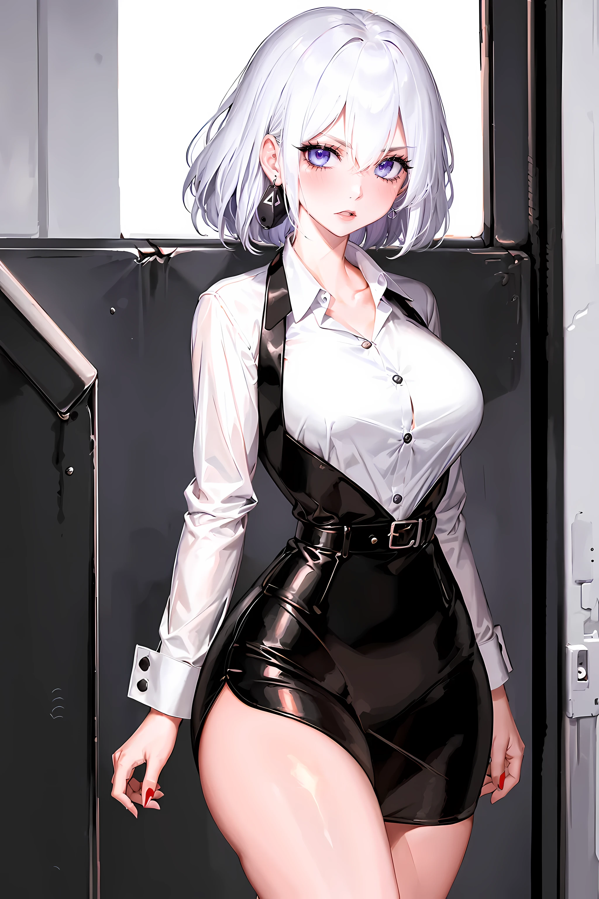 ((masterpiece)), ((best quality)), (dynamic angle), (ultra-detailed), ((sexy)), (ero), ((extremely detailed)), 4K, (8K), best quality, (beautiful), 

1lady, ((beautiful blue eyes)), beautiful black short hair, glasses,

open-button shirt, skirt, stockings,
clothes on the verge of falling off,

officeroom, lift up one's skirt,

buttocks, large breast, sweaty, wet body, dripping wet clothes, slim, slender, ashamed, blush, shiny-glistening, gleaming,