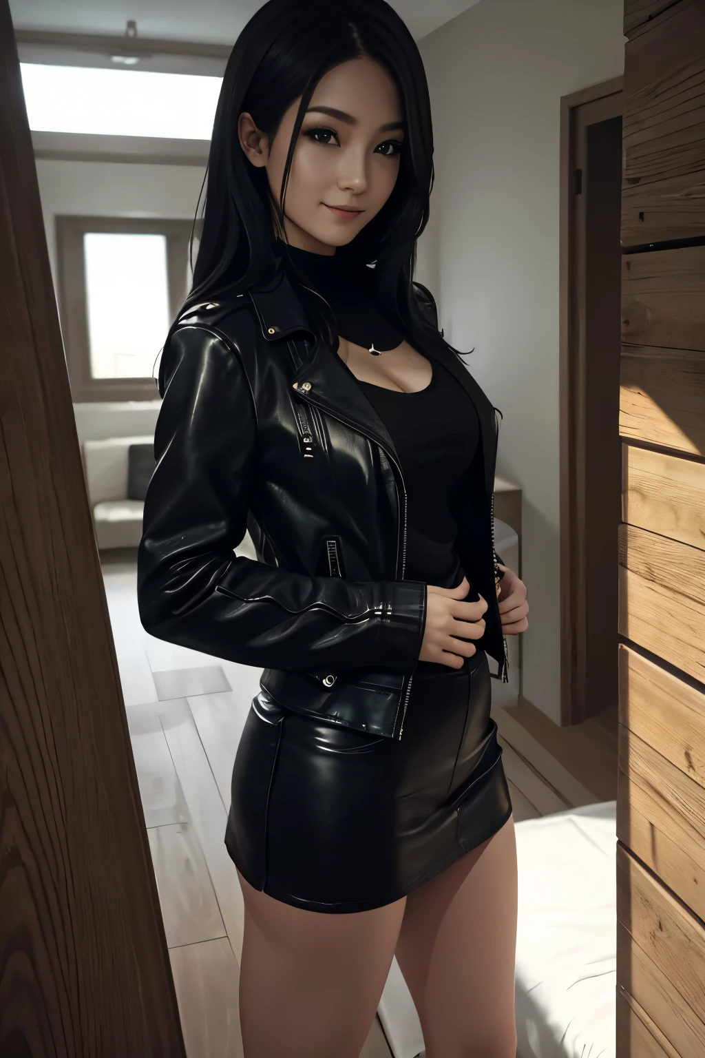 Rocker woman in black clothes of the 90s