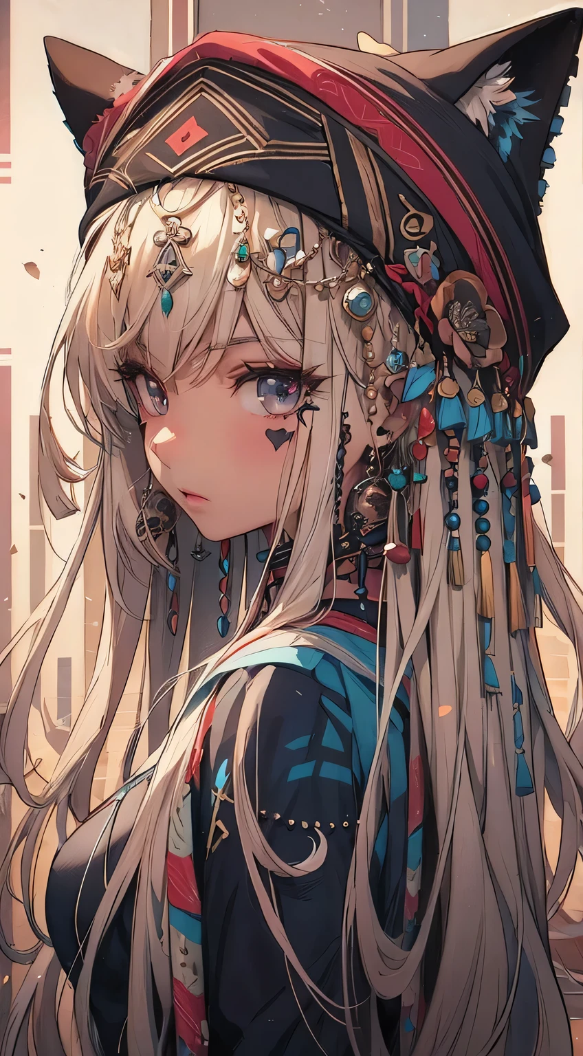 Long-haired woman wearing hat and cat ears, Detailed digital animation art, clean Detailed anime art, Detailed anime artwork, Detailed portrait of anime girl, anime illustration, Detailed anime art, anime style artwork, Beautiful anime portrait, bohemian chic | | Very anime!!!, digital anime illustration, Detailed anime character art, anime style illustration, Beautiful anime art style