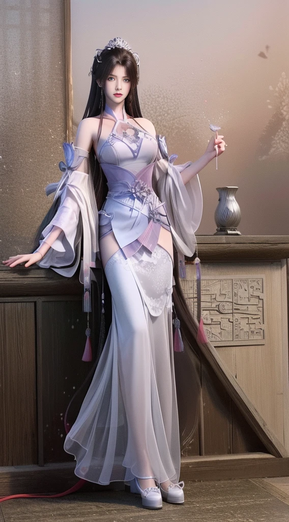a close up of a woman with long hair wearing a dress, gorgeous chinese model, gorgeous young korean woman, beautiful south korean woman, cai xukun, beautiful young korean woman, full body xianxia, ruan jia beautiful!, yanjun chengt, beautiful girl model, by Yang J, inspired by Huang Ji, realistic. cheng yi, xianxia