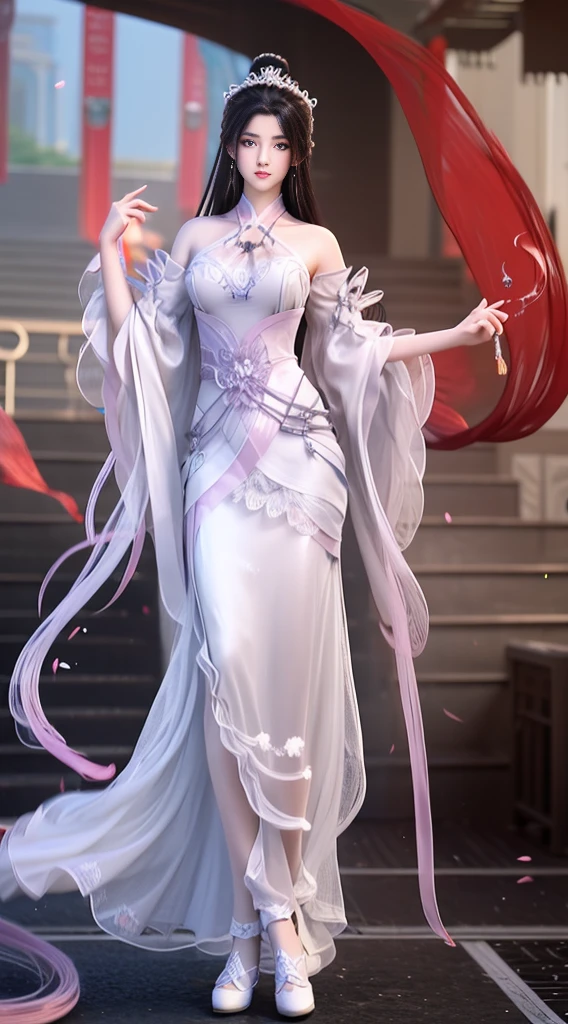 a close up of a woman with long hair wearing a dress, gorgeous chinese model, gorgeous young korean woman, beautiful south korean woman, cai xukun, beautiful young korean woman, full body xianxia, ruan jia beautiful!, yanjun chengt, beautiful girl model, by Yang J, inspired by Huang Ji, realistic. cheng yi, xianxia