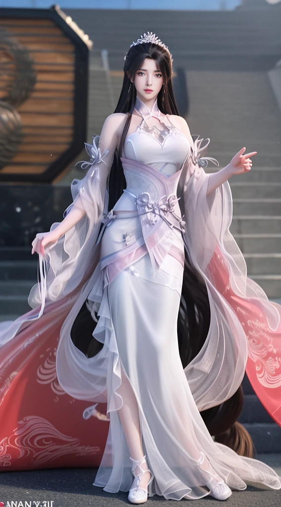 a close up of a woman with long hair wearing a dress, gorgeous chinese model, gorgeous young korean woman, beautiful south korean woman, cai xukun, beautiful young korean woman, full body xianxia, ruan jia beautiful!, yanjun chengt, beautiful girl model, by Yang J, inspired by Huang Ji, realistic. cheng yi, xianxia