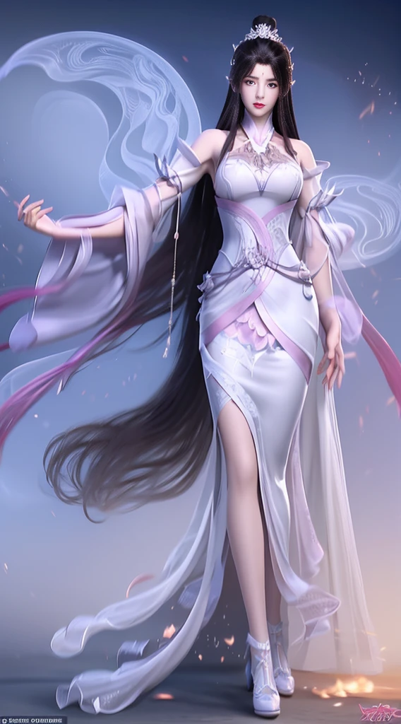 a close up of a woman with long hair wearing a dress, gorgeous chinese model, gorgeous young korean woman, beautiful south korean woman, cai xukun, beautiful young korean woman, full body xianxia, ruan jia beautiful!, yanjun chengt, beautiful girl model, by Yang J, inspired by Huang Ji, realistic. cheng yi, xianxia