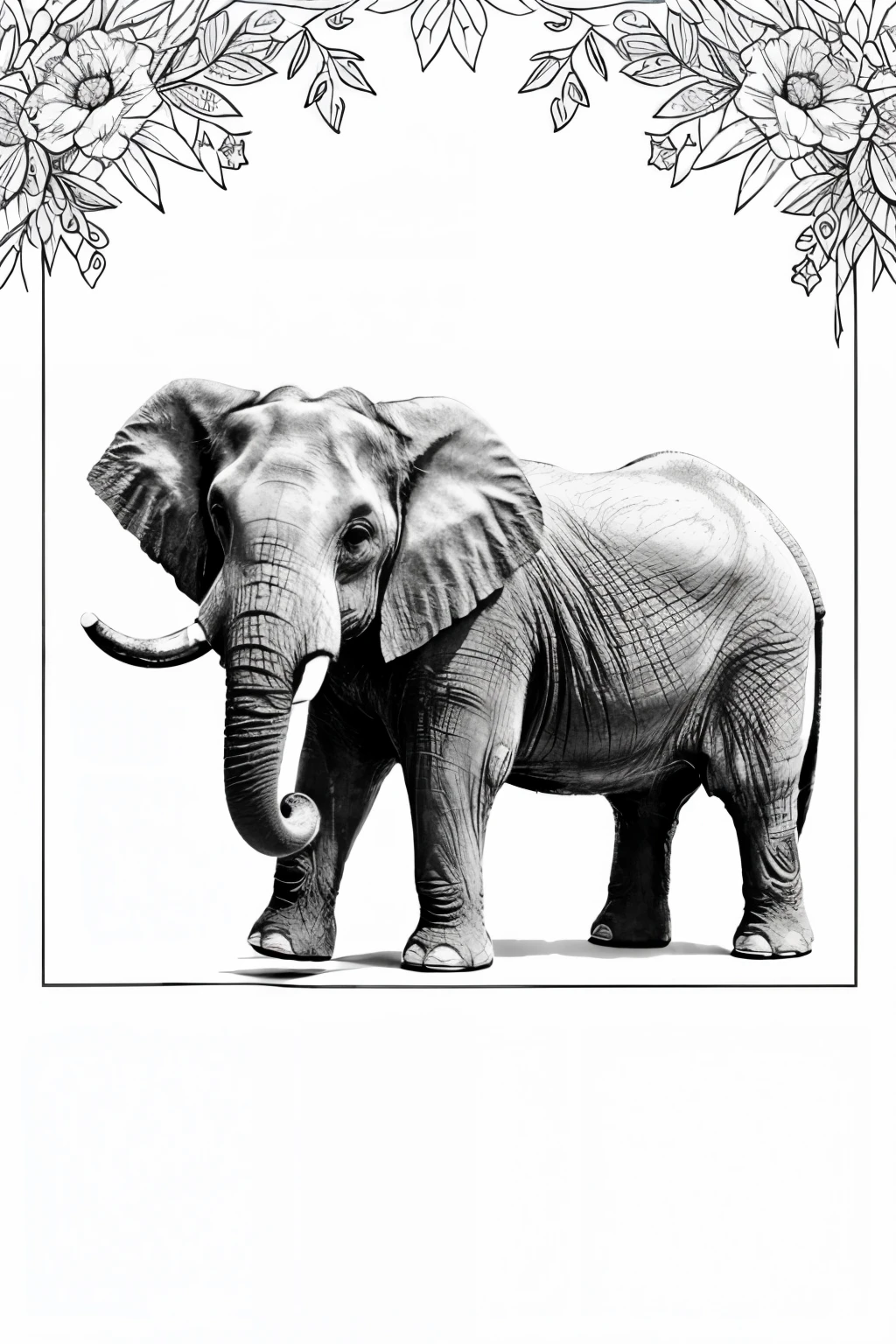 coloring page styled Elephant, forest, animals, simple, cute, black and white, perfection, white background, only black and white, for coloring book,