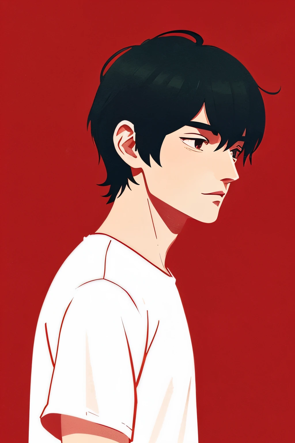 Instagram profile image, gentle red background, male character with black hair, deformed illustration style, no need to write details, simple atmosphere.