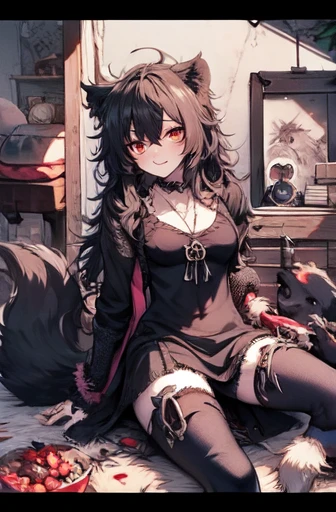 {{{{Demon Beast}}},  fox head, wolf carcass, Xiaoyi, Lion's tail, four legs, anime