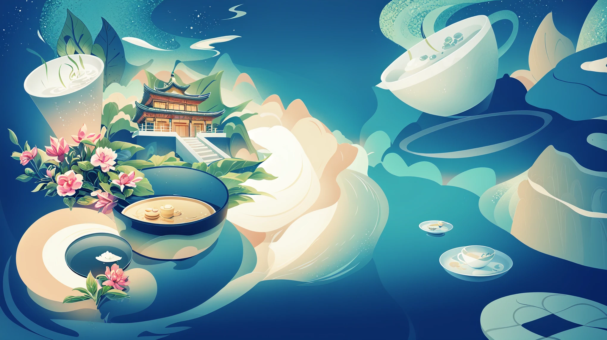 Coloring page of teacup and saucer with teapot and teacup, stylized lines, clean line art, simple line art, anime city line art, background art, line art, bold line art, 2 d game line art behance hd, 2d game line art behance hd, Zen temple background, 《The Legend of Korra》set up, outline art