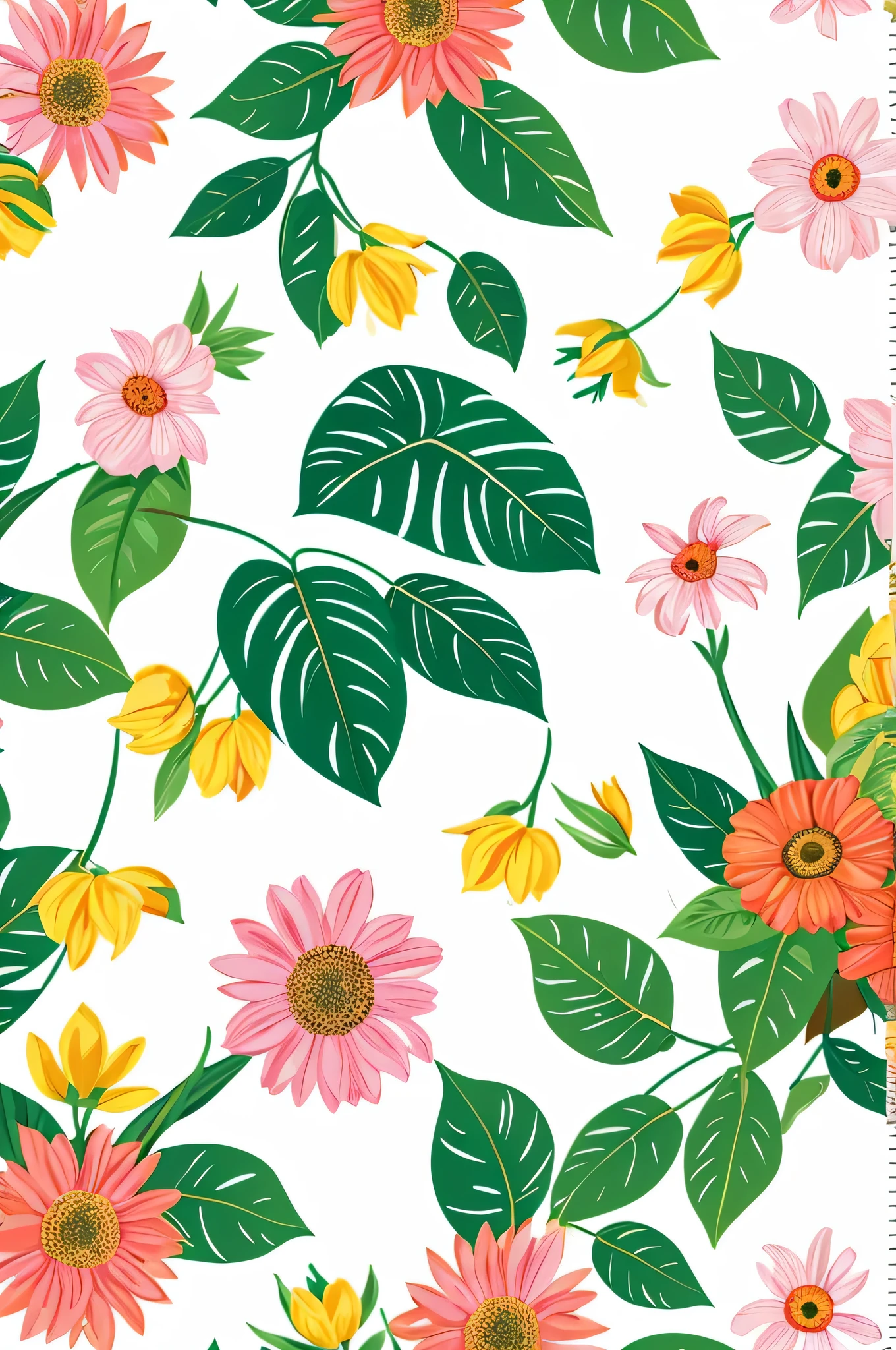 botanical pattern,16k,full screen width,various flowers,bright colors