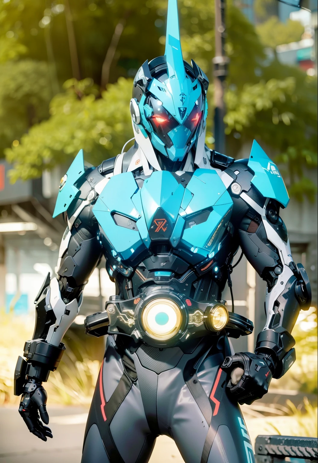 real，逼real，Machinery，Mecha，technology，muscular，glowing eyes，Strong build，photography style，Real scenery（Metallic texture 1.8）（redundant details 2）（High resolution 1.K clarity 1.9)（carbon fiber 1.5）（Metal reflective1.5），neon lights，belt（1:1）