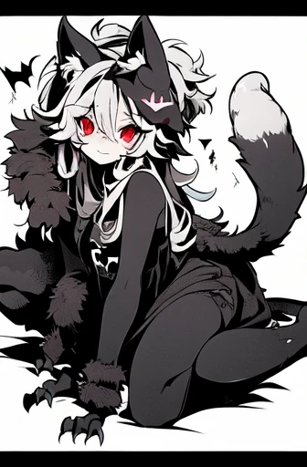 {{{{Demon Beast}}},  fox head, wolf carcass, Xiaoyi, Lion's tail, four legs, anime