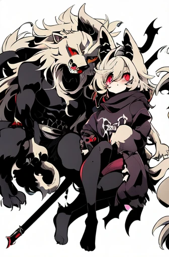 {{{{Demon Beast}}},  fox head, wolf carcass, Xiaoyi, Lion's tail, four legs, anime