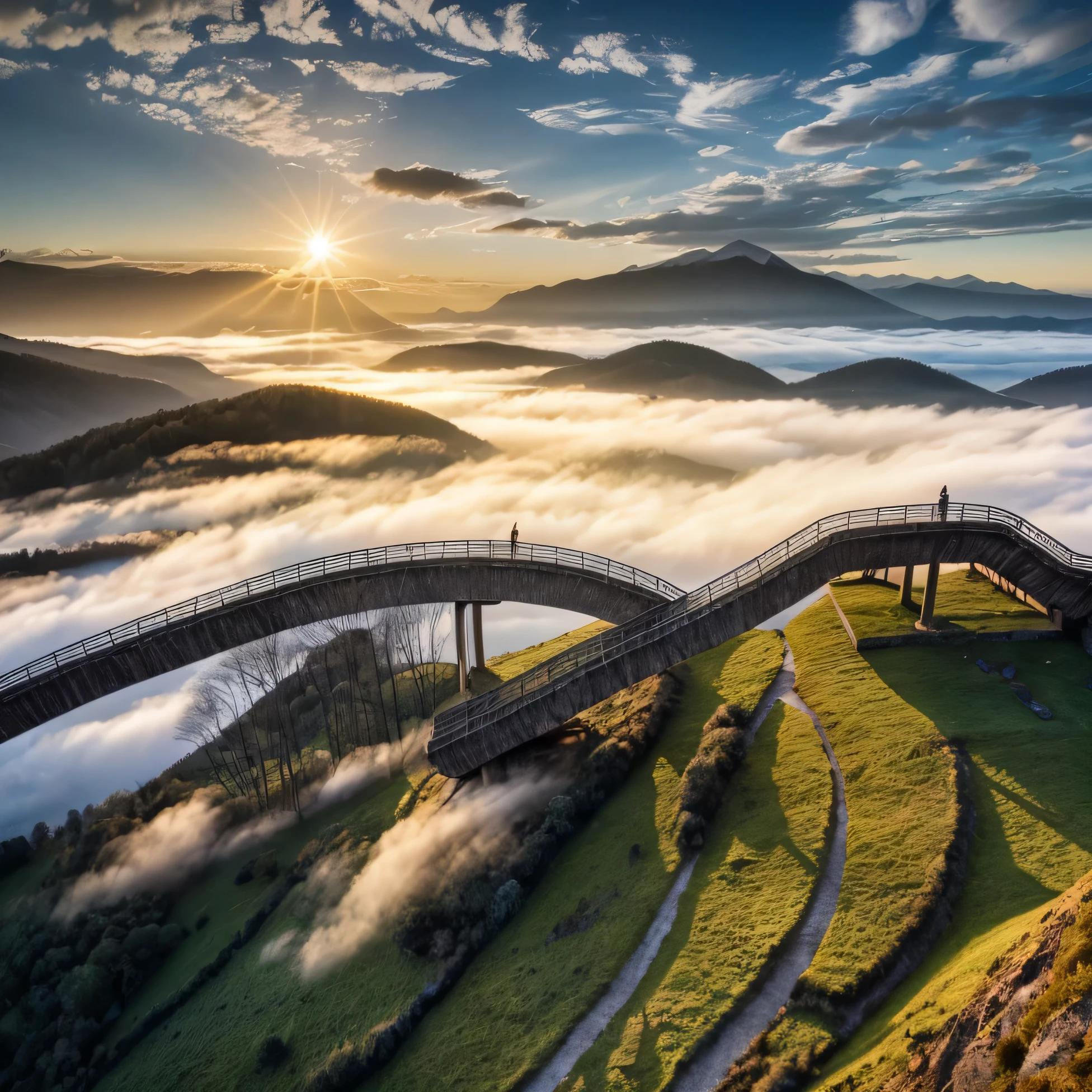 Scenery photography,There are mountains and mountains,sun,sunrise,sunrise时刻,Beautiful clouds,glow,Award-winning photography,national geographic,FOG,epic light,high quality,Super detailed,Ultra-clear,photorealism,realism,