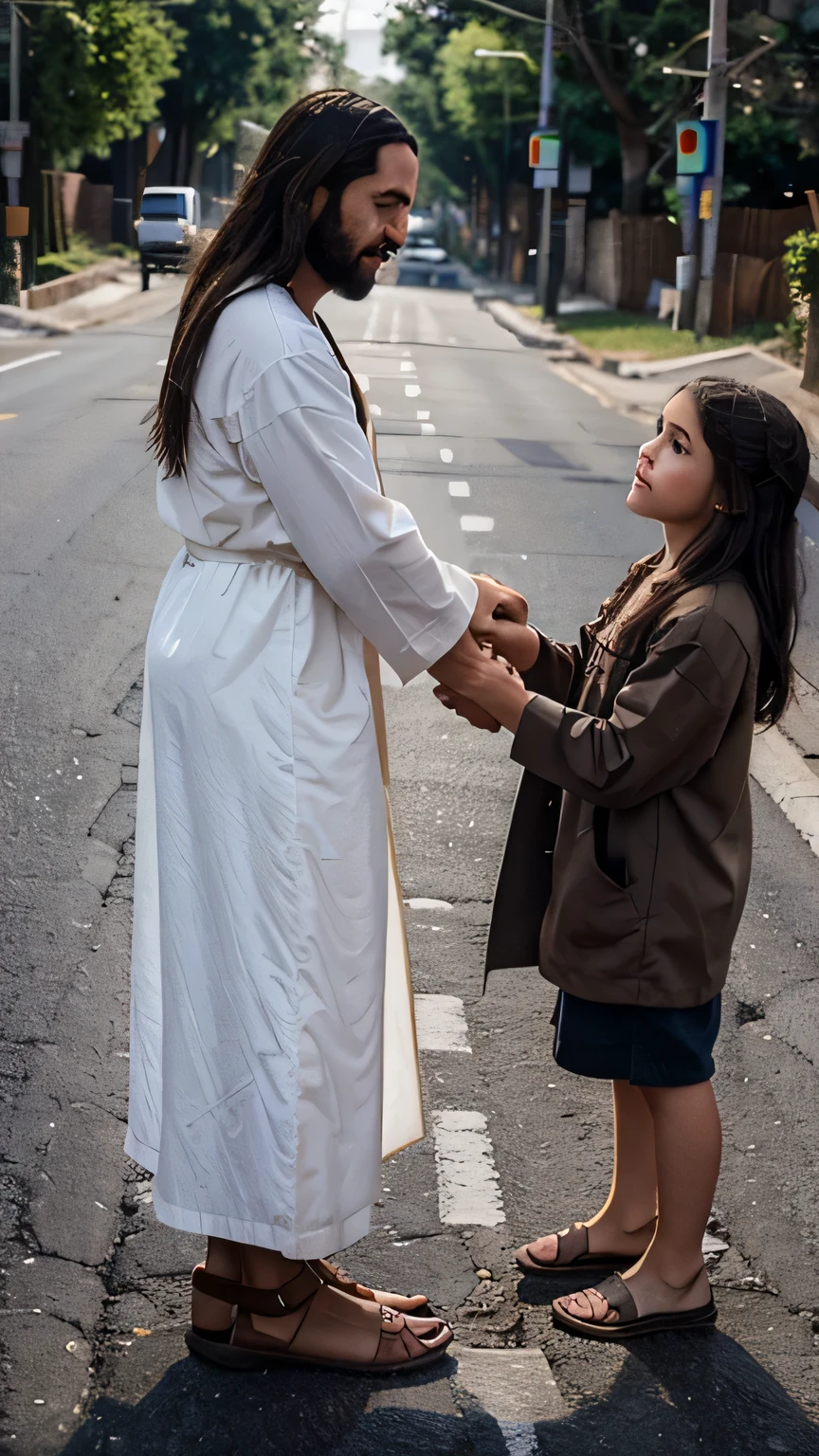 Image of Jesus Christ visiting a person in the road