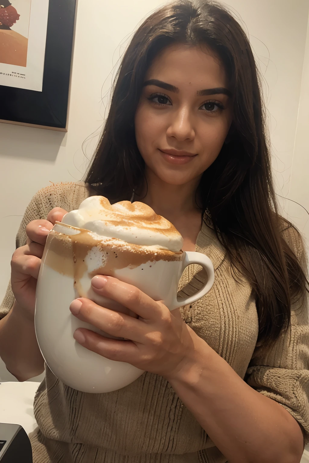 MUJER HERMOSA CON CAPUCCINO EN LA MANO