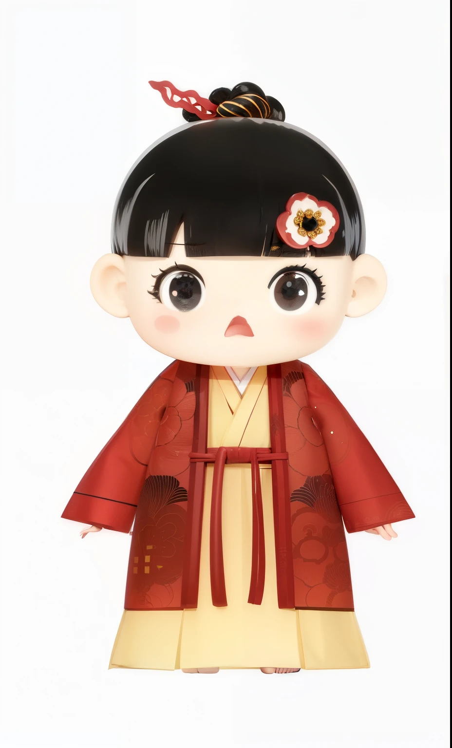 （same character，front，side，back），simple background！，（whole body），black hair，big eyes，Hanfu，long skirt