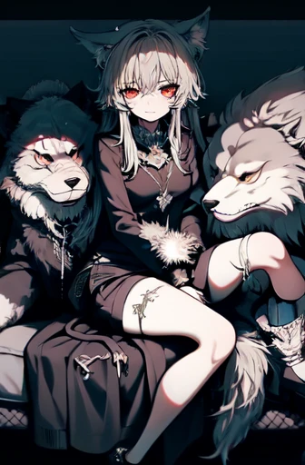 {{{{Demon Beast}}}, fox head, wolf carcass, Xiaoyi, Lion's tail, four legs, anime