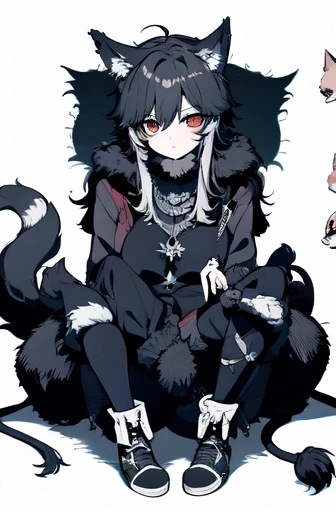 {{{{Demon Beast}}},  fox head, wolf carcass, Xiaoyi, Lion's tail, four legs, anime