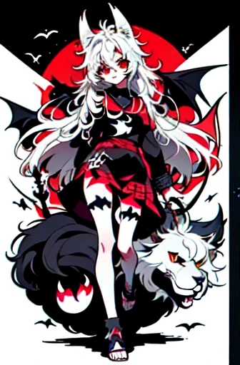 {{{{Demon Beast}}},  fox head, wolf carcass, Xiaoyi, Lion's tail, four legs, anime