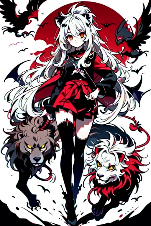 {{{{Demon Beast}}},  fox head, wolf carcass, Xiaoyi, Lion's tail, four legs, anime