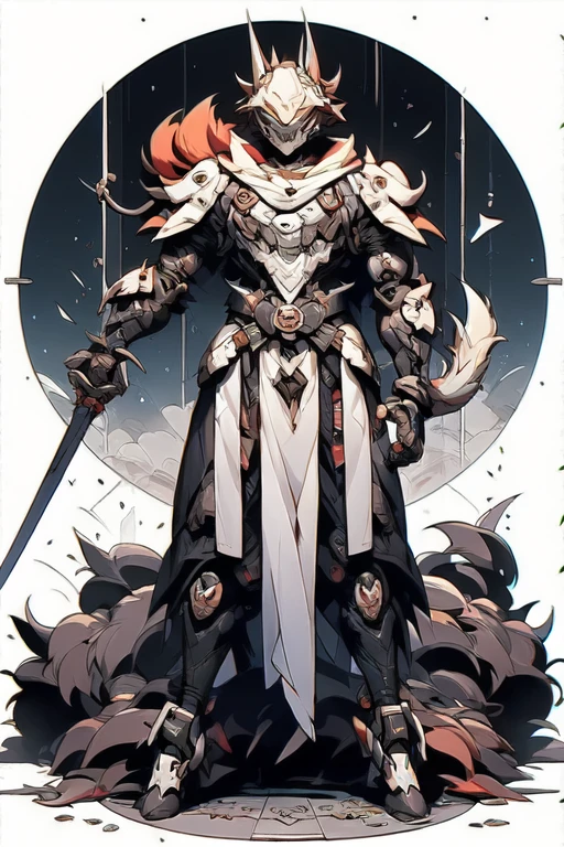 {{{{Demon Beast}}},  fox head, wolf carcass, Xiaoyi, Lion's tail, four legs, anime