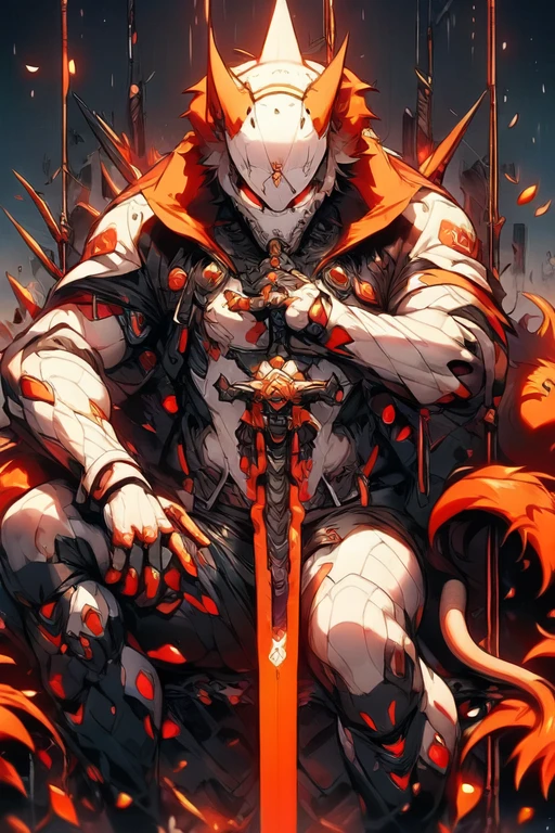 {{{{Demon Beast}}},  fox head, wolf carcass, Xiaoyi, Lion's tail, four legs, anime