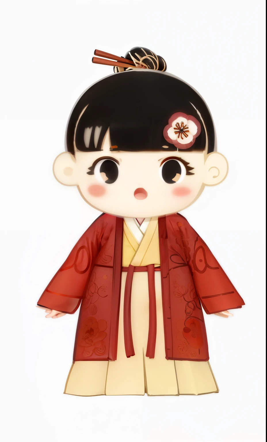 (same character,front,side,back),simple background!,(whole body)little girl,black hair,big eyes,Hanfu,long skirt,Chopsticks hair accessories
