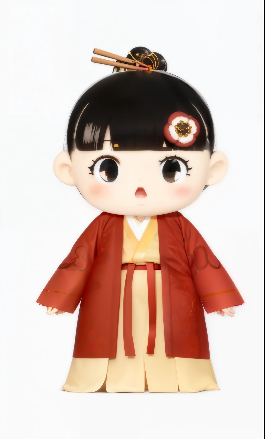 (same character,front,side,back),simple background!,(whole body),black hair,big eyes,Hanfu,long skirt,Chopsticks hair accessories