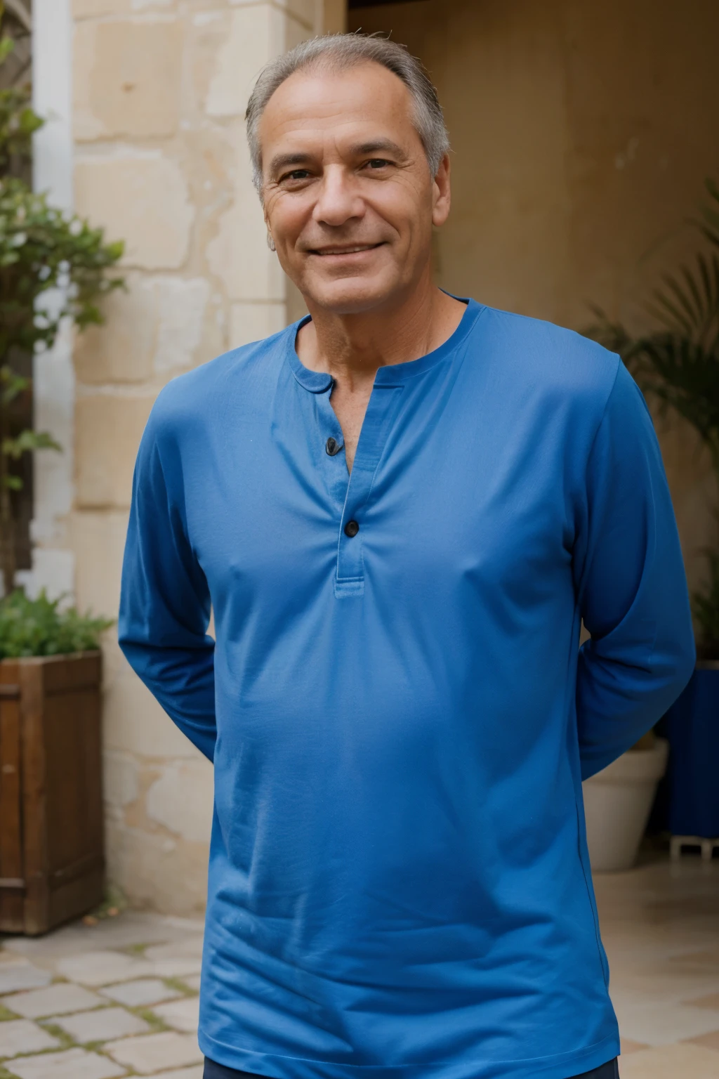 Homme de 55 ans souriant sur de lui et en costume