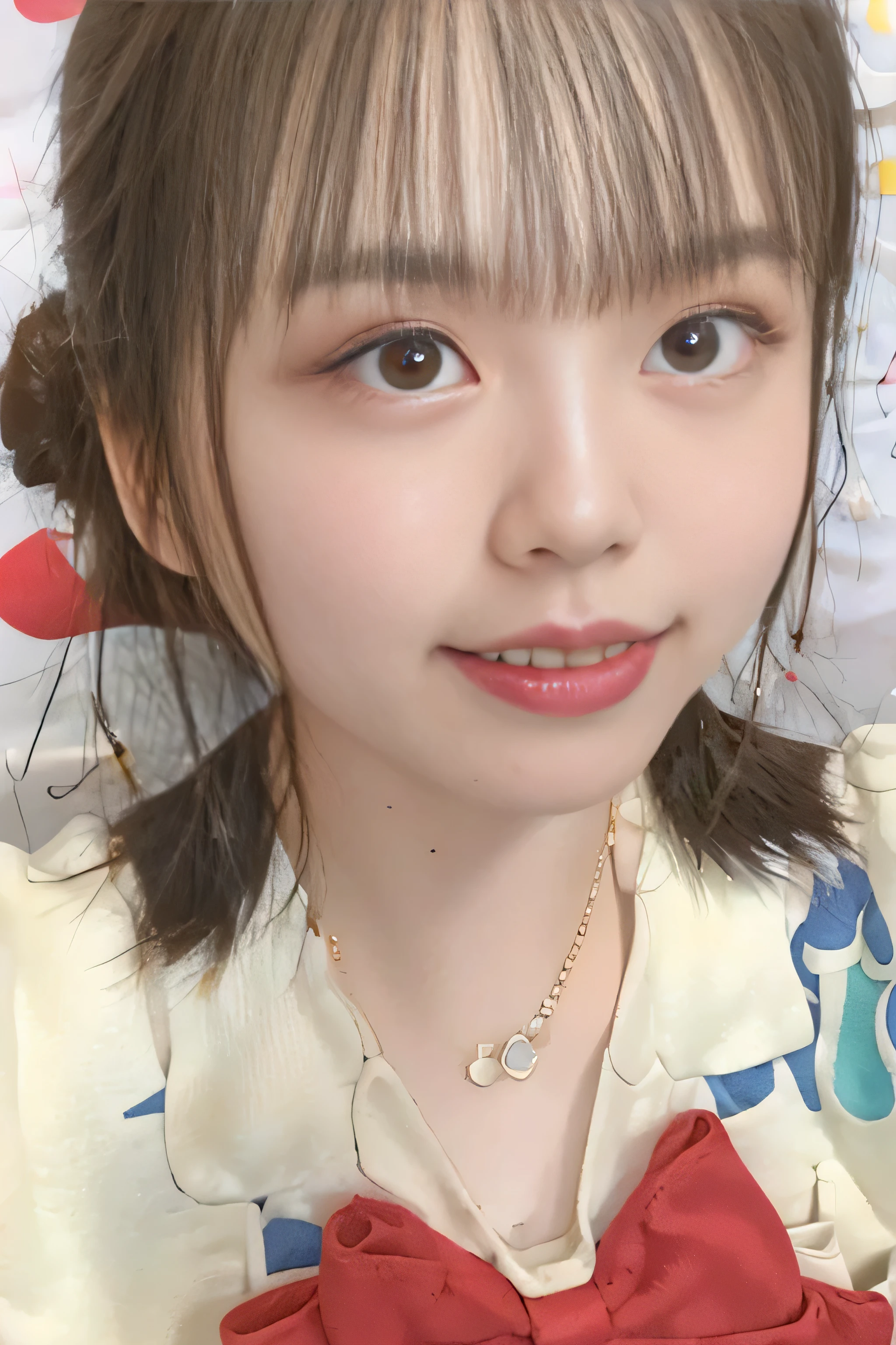 (8k、RAW photo、highest quality、masterpiece:1.2)、(realistic、Photoreal:1.37)、Super detailed、ultra high resolution、1 girl、see the beholder、beautiful and detailed face、laughter、narrow、(slim waist) :1.3)、beautiful and smooth skin、skin texture、floating hair、professional lighting、as a whole human body、twin tails、Braid、Japanese high school uniform、sailor suit、admission fees、、bob hair、E cup、smile、16 years old、red ribbon、baby face、childish smile、no makeup、moisturizing lips、pale pink liposem background