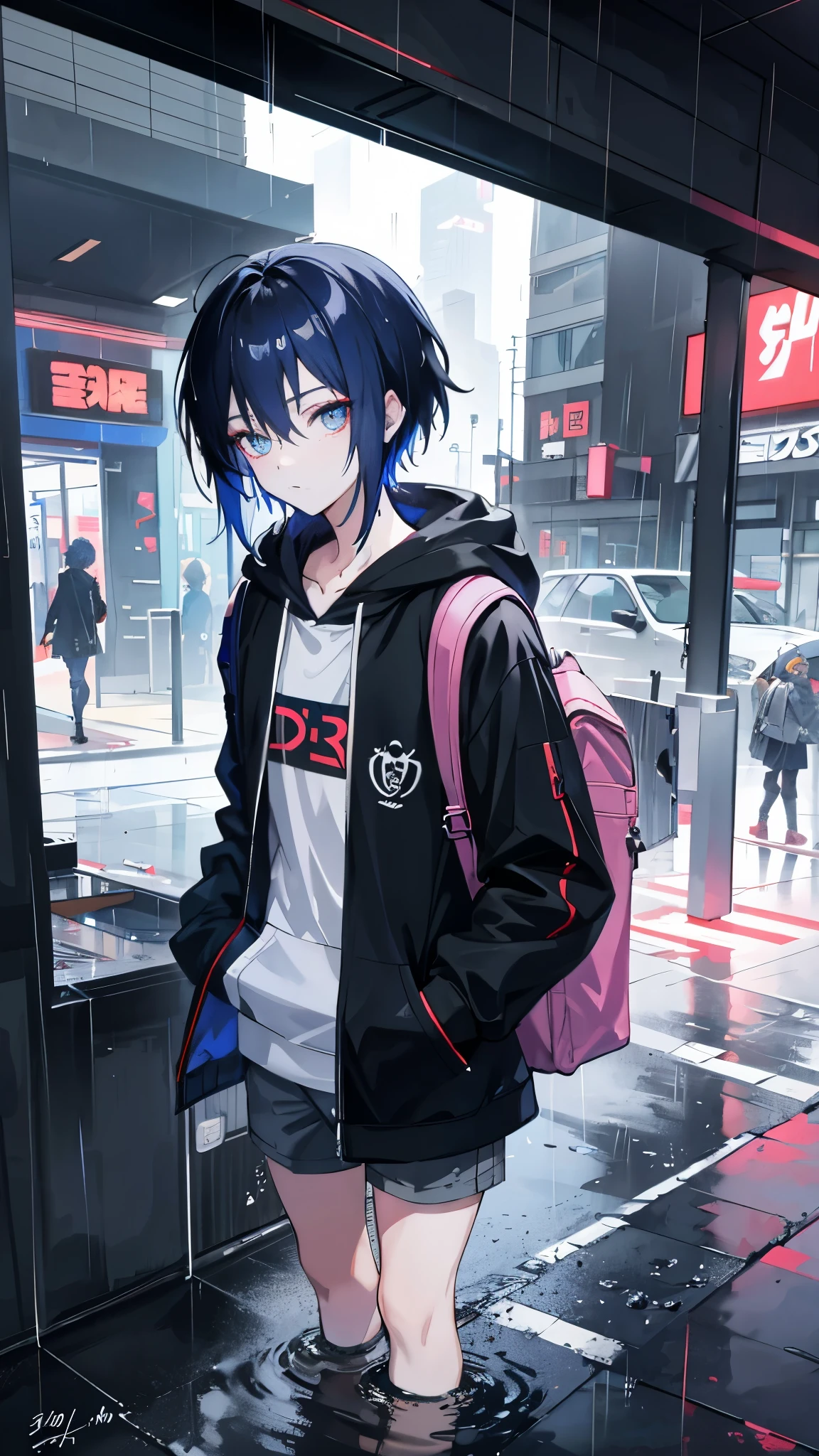 Anime boy with backpack wading through the rainpels, anime style 4k: In this captivating scene, an anime-styled boy, clad in casual attire and toting a backpack, navigates through a downpour. The raindrops trickle off his hood and mingled with the refined details of his outfit, leaving spectators enthralled with the intricate artistry of this 4k masterpiece.
Cyberpunk anime girl in hoodie, 4k anime wallpaper: Emerging from the shadows, a sleek and stylish cyberpunk anime girl dons a trendy hoodie, her eyes shimmering with neon light.