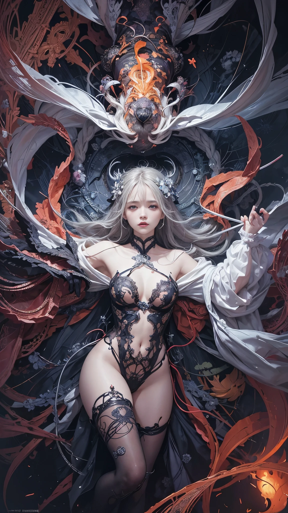 official art, unity 8k wallpaper, ultra detailed, beautiful and aesthetic, masterpiece, best quality, (zentangle, mandala, tangle, entangle), (fractal art:1.3) , 1girl, extremely detailed, dynamic angle, cowboyshot, the most beautiful form of chaos, elegant, a brutalist designed, vivid colours, romanticism, by james jean, roby dwi antono, ross tran, francis bacon, michal mraz, adrian ghenie, petra cortright, gerhard richter, takato yamamoto, ashley wood, atmospheric, ecstasy of musical notes, streaming musical notes visible,