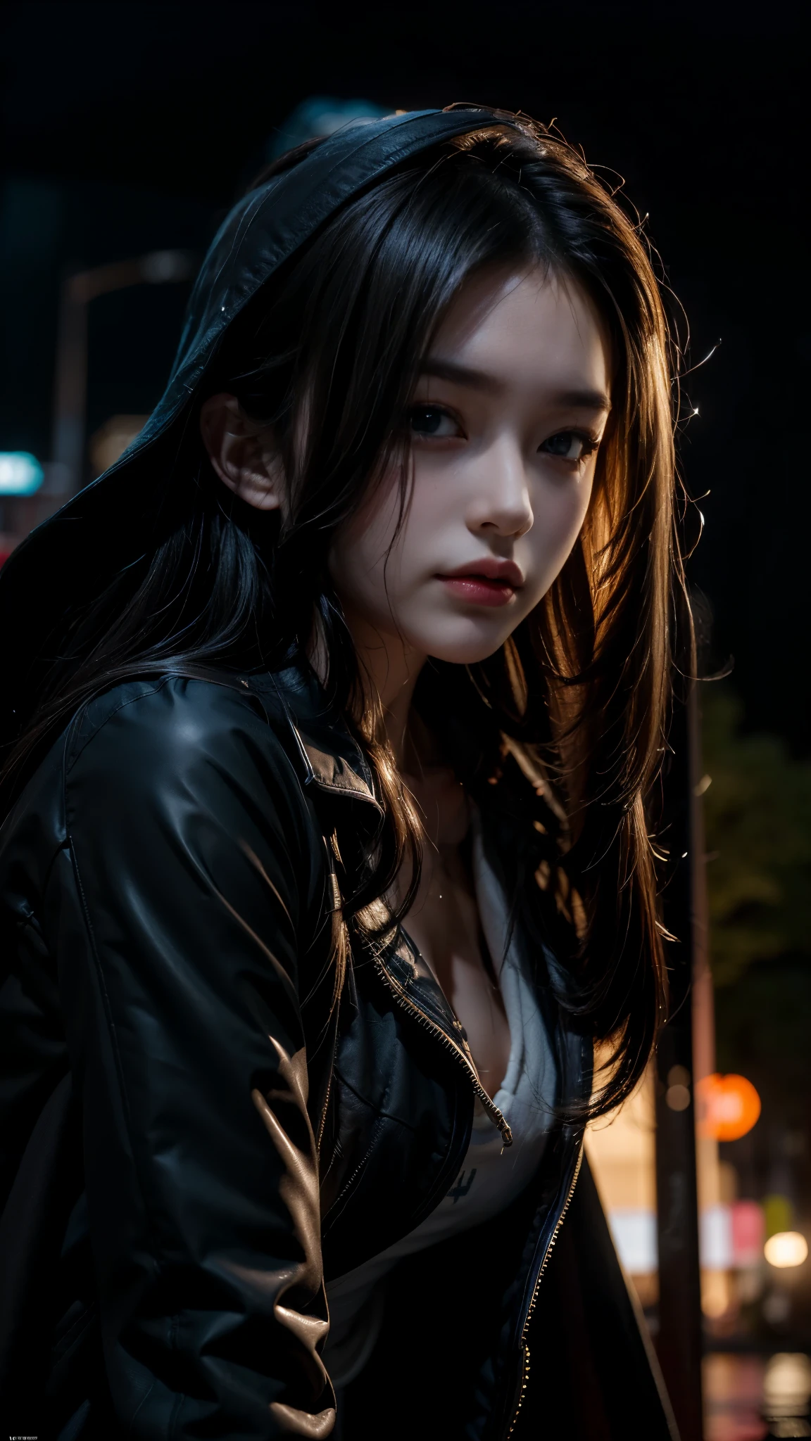 (RAW shooting, Photoreal:1.5, 8k, highest quality, masterpiece, ultra high resolution), perfect dynamic composition:1.2, street corner at night, look up at the sky, (((Typhoon heavy rain))), Highly detailed skin and facial textures:1.2, Slim high school girl wet in the rain:1.3, sexy beauty:1.1, perfect style:1.2, beautiful and aesthetic:1.1, Fair skin, transparent face, (water droplets on the skin, rain drips all over my body:1.2, wet hair:1.4, wet uniform:1.2), (Medium chest, Chest gap), (embarrassing smile, The expression on your face when you feel intense caress, Facial expression when feeling pleasure), (beautiful blue eyes, Eyes that feel beautiful eros:0.8), (Too erotic:0.9, Bewitching:0.9), cowboy shot, student bag
