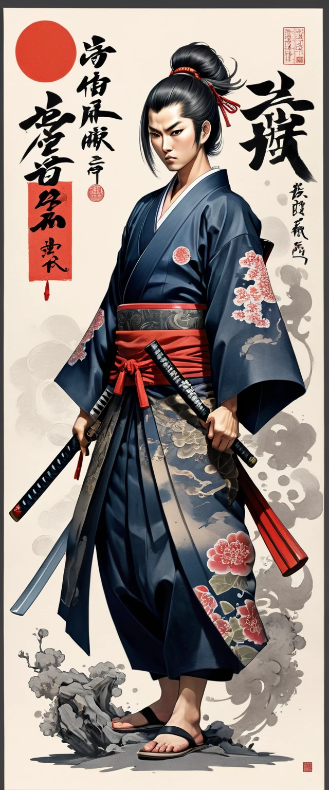 authentic illustrated Washipaper close full body infp complex evil Shimazu Yoshihiro add weapon(perfect anatomy), Beautiful firm round busts, perfect busts, authentic tattoo designs drawn directly all over the body, bold medium, authentic samurai Art Design, Cutting-edge samurai fashion, Innovative, The center of attention,japanese prefecture, honk kong, Special laser art design, -motto,against a complex Background, --niji 50 --chaos 30 --testpfx