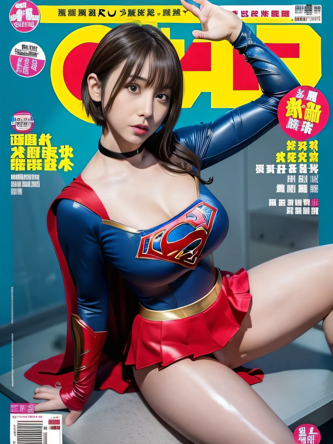 masterpiece、supergirl costume、short hair、barefoot、big and full 、human experiment subjects、Research room、operating table、Crisis situation、spread your legs wide、choker、shiny、looking at camera、Seduce、choker、long sleeve、red tight skirt、Weekly magazine cover、model body shape、realistic、athlete、