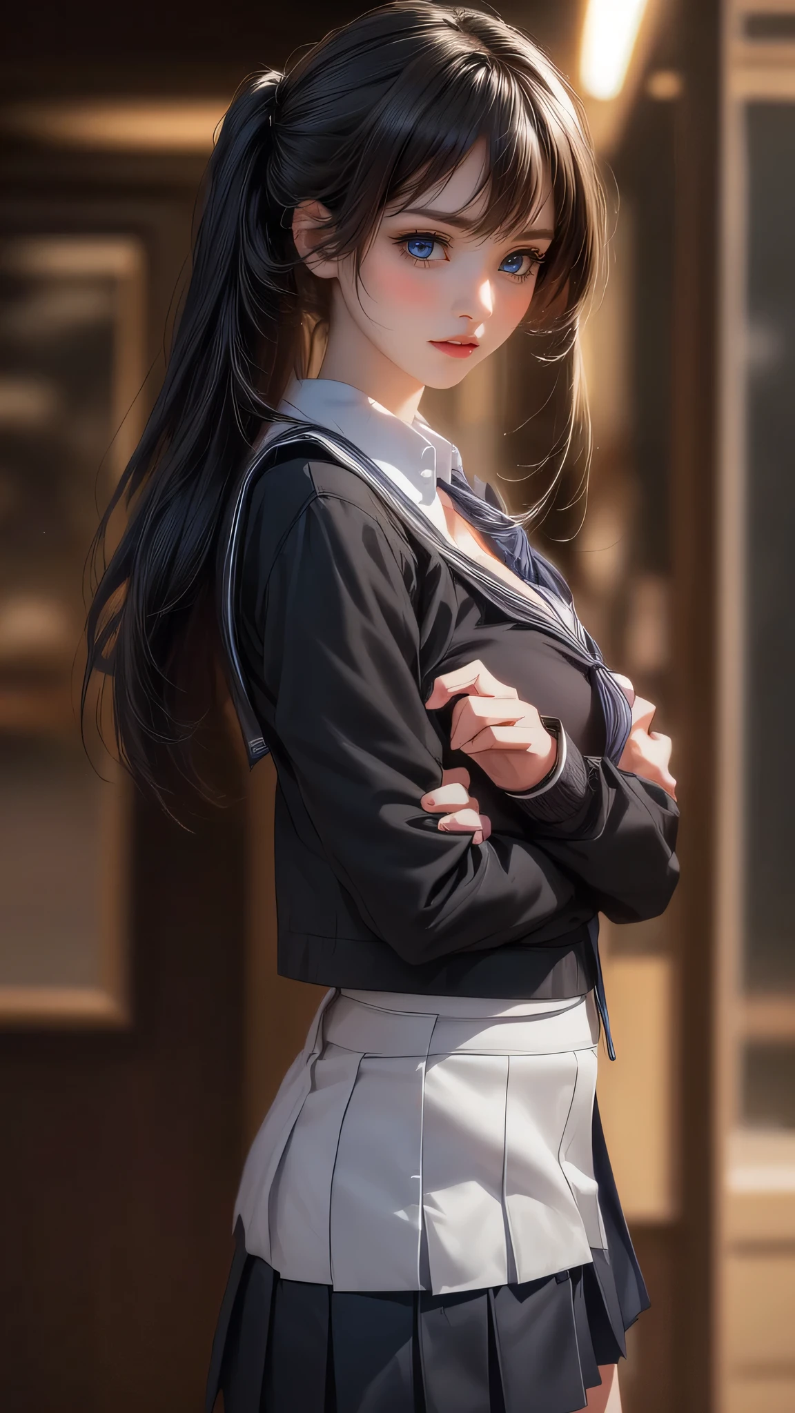 school uniform,(random place),(random sexy pose:1.8),(random hairstyle),(movie-like scene,best image quality, hyperrealistic portrait, (8k), Super realistic, 最high quality, high quality, High resolution, high qualityな質感, high detail, beautiful, Detailed, Highly detailed CG, detailed texture, realistic facial expression, masterpiece, before, dynamic, bold)