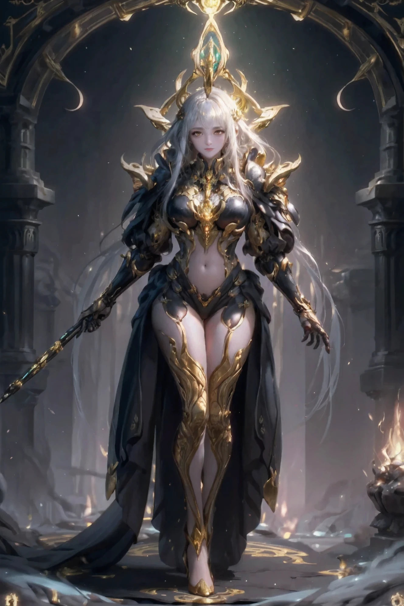 tarot cards,Full tarot border,(The image is surrounded by a tarot card-style border:1.8), (Masterpiece, High quality, Best quality, offcial art, Beauty and aesthetics:1.2),(theelementoffire:1.4),(1 young woman:1.6),Composed of fire elements,Highly realistic,posing elegantly,Transparency,Sci-fi lighting effects,dress,Flame,hoang lap,climaxing,,brown hair,best qualtiy,tmasterpiece,(realisticlying:1.4),RAW photos,vibrant with colors,Flow and movement。salama,hilltop,Great giants,Sexy gesture,Barefoot,without wearing shoes,palp,bubble,Deep background,Fantastic and incredible,Epic composition,(Complicated details,Hyper-detailing:1.2),art stations,(tmasterpiece,best qualtiy)surrealism, shadowing, anaglyph, stereograms, angle of view, Cinematic lighting, 8K, Super detail, ccurate, Best quality, A high resolution, Award-Awarded, Anatomically correct,Burning body,Elaborate Eyes,delicated face,Right eyes,long layered silvery white hair,Black cape,lots of flames,Buble, shells, Fish, pearls,Nautilus,a plant,jelly fish,The corals,Vintage style,(zentangle,datura,Tangles,entangled), (s fractal art: 1.3),holy rays,gold foil,Gold leaf art,glitter drawing,Full tarot border,(Full border 1.5),Fang Yi,