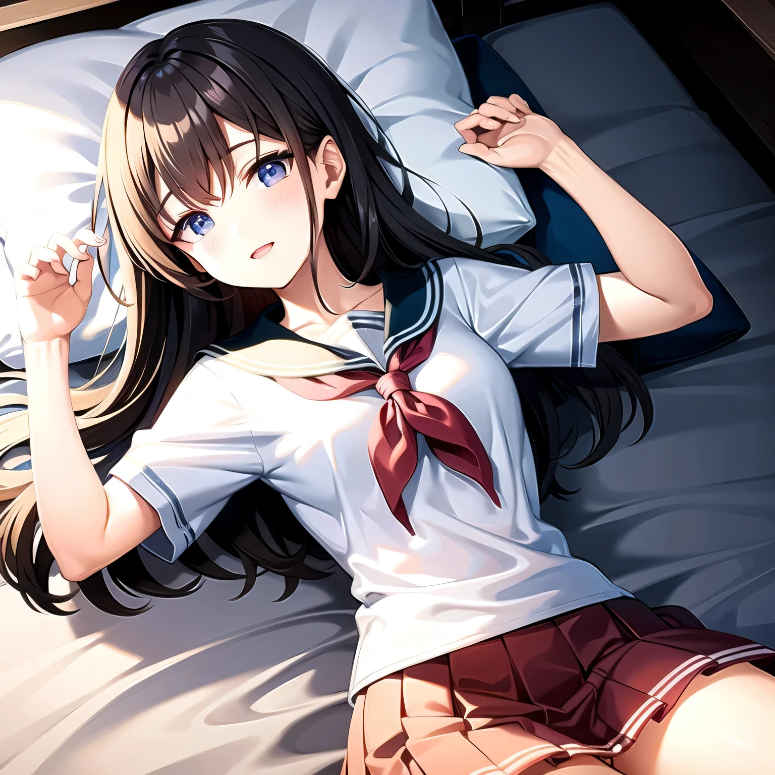 High school girl in short-sleeved sailor suit with thick thighs puni puni sleeping on infirmary bed until late at night、a moon、stele