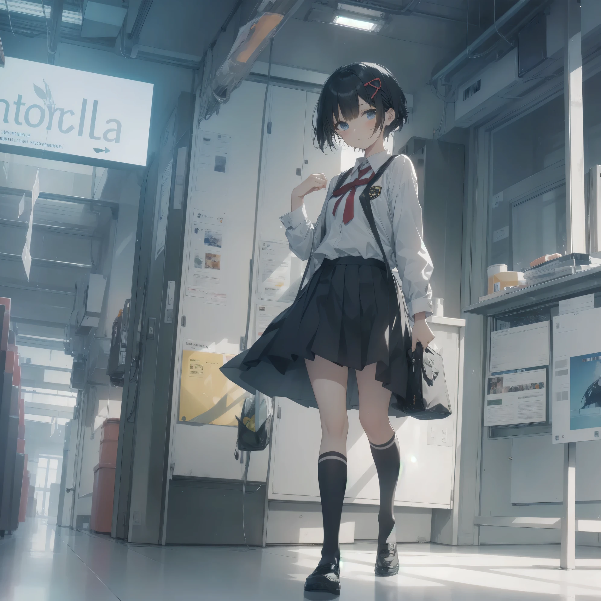 Super absurd quality by the god of art, super detailed, High resolution, anime moe art style, Best Anime 8K Kona-chan Wallpaper, pixiv contest winner, perfect anatomy, break, (眠そうにalone学校へ行く女の子を描いてください. )break,1 girl, (alone,little woman, cute face, :1.3),All limbs, full finger,, The charm of an immature body, (very_short hair), shortcut, Bang, flat chest, small ass, between legs, small black eyes, detailed and beautiful eyes, Well-proportioned iris and pupils, expressive eyes, High resolutionの詳細な髪, neck ribbon, shirt, collared shirt, skirt, pleated skirt, school uniform, (detailed lighting), (detailed background), On the way to school. break,super dense skin, Best cinematic lighting powered by famous artist, 8k,Beauty Illustration,photoshop_(Moderate),Absurd Hi-Res,Hmm,rough skin,break,((artist:Fujiyama)), artist:Fujichoko,artist:Yamamoto_Soichiro,artist:hanekoto