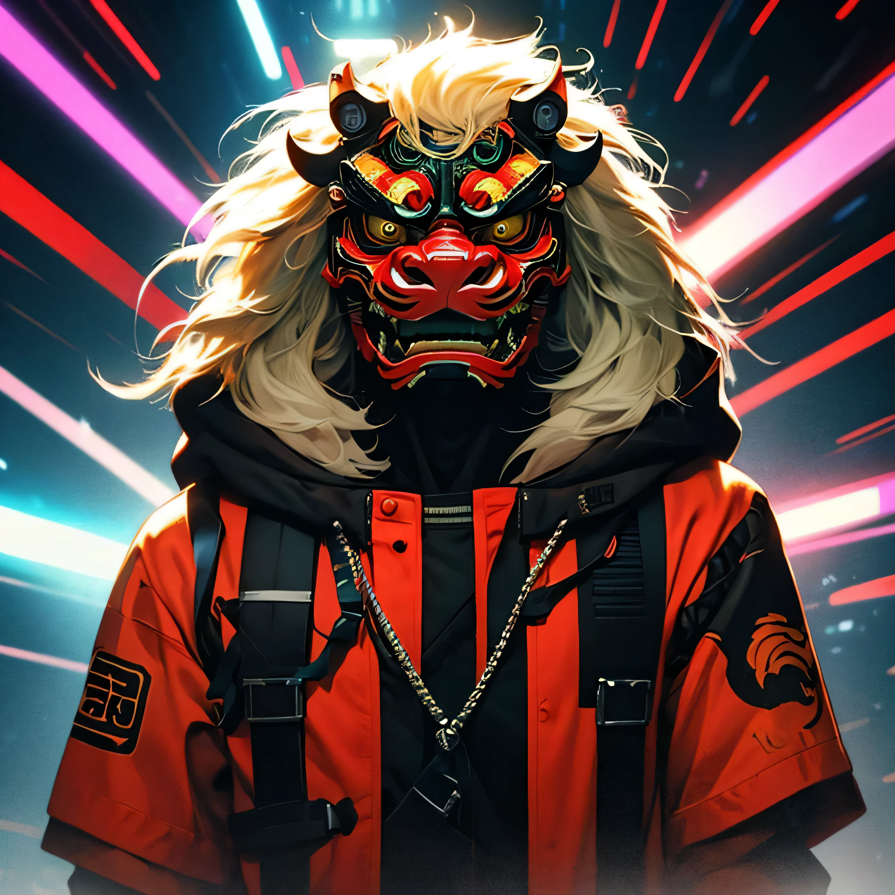 lion dance　whole body　cyber punk　Tajima Akiu　Vtuber Japan　warrior