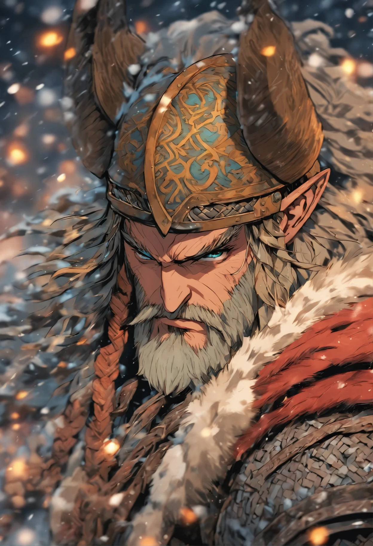 O rei guerreiro viking mais cruel, Cabelo loiro, olhos azuis brilhantes, armadura de batalha viking altamente detalhada, segurando um machado de batalha, Tatuagens e piercings, sangue respingado, winter post-apocalyptic world, Obra-prima perfeita, alta qualidade, high resolution
