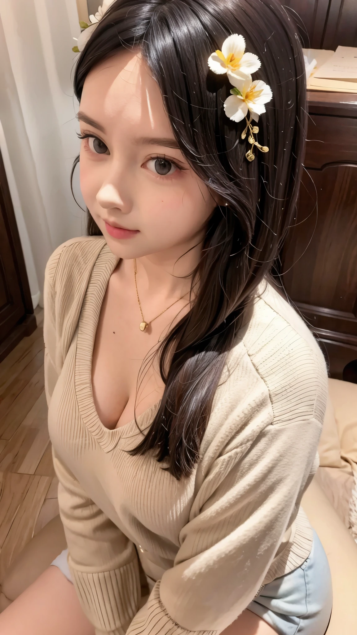 (masterpiece, best quality:1.2), 1 girl, alone,Face the camera directly，cute hair accessories